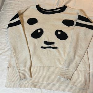 Hollister white crew neck panda sweater size S